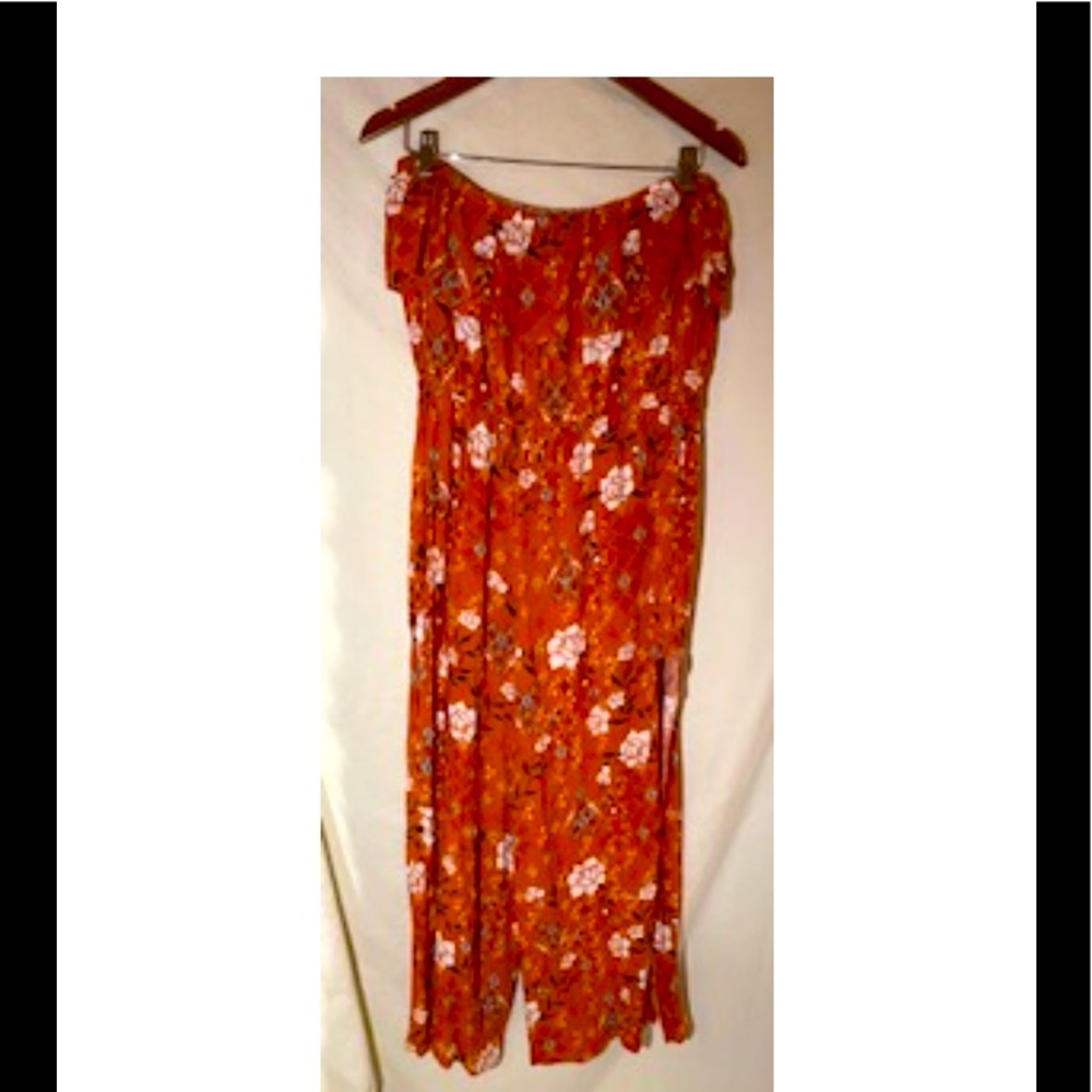 MUDD orange flowered strapless jumpsuit